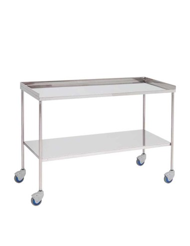 Mesa para instrumental quirúrgico, acero inox., entrepaño superior con reborde 120x50x80cm