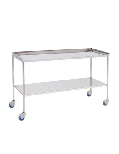 Mesa para instrumental quirúrgico, acero inox., entrepaño superior con reborde 140x50x80cm