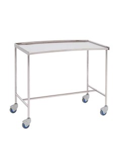 Mesa para instrumental quirúrgico, forma de riñón, acero inox., entrepaño superior con reborde 100x50x80cm