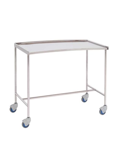 Mesa para instrumental quirúrgico, forma de riñón, acero inox., entrepaño superior con reborde 100x50x80cm