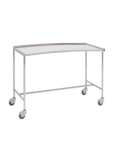 Mesa para instrumental quirúrgico, forma de riñón, acero inox., entrepaño superior con reborde 120x50x80cm