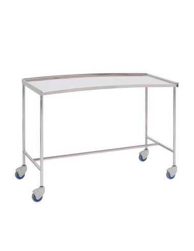Mesa para instrumental quirúrgico, forma de riñón, acero inox., entrepaño superior con reborde 120x50x80cm