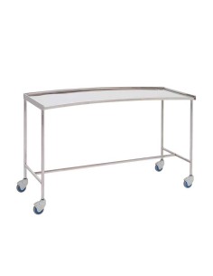 Mesa para instrumental quirúrgico, forma de riñón, acero inox., entrepaño superior con reborde 140x50x80cm