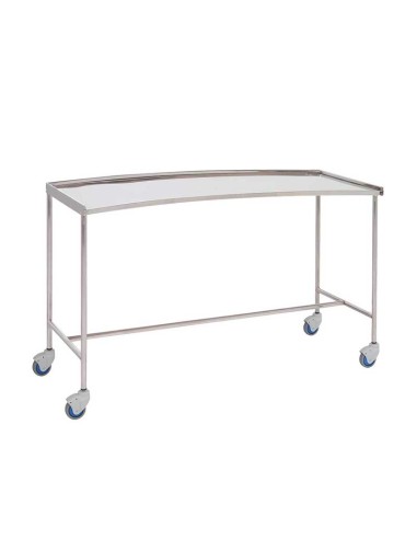 Mesa para instrumental quirúrgico, forma de riñón, acero inox., entrepaño superior con reborde 140x50x80cm