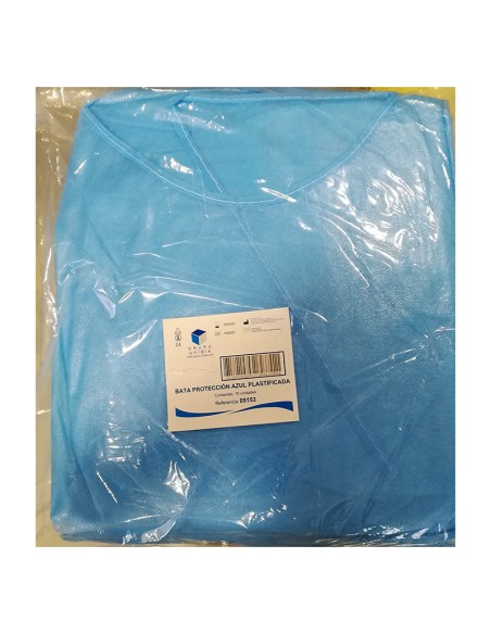 Bata Azul Plastificada Protección Unidix 35 gr., Caja 10 uds. Bata Azul Plastificada Protección Unidix 35 gr., Caja 10 uds.