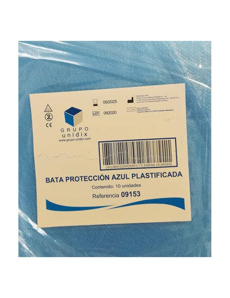 Bata Azul Plastificada Protección Unidix 35 gr., Caja 10 uds. Bata Azul Plastificada Protección Unidix 35 gr., Caja 10 uds.
