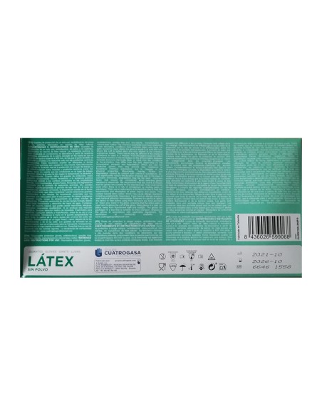 Guantes de Latex sin polvo T - M Cuatrogasa, 100 un.