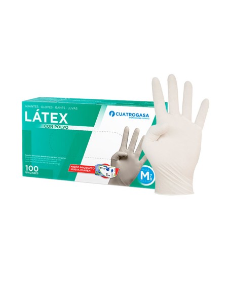 Guantes de Latex sin polvo T - M Cuatrogasa, 100 un.