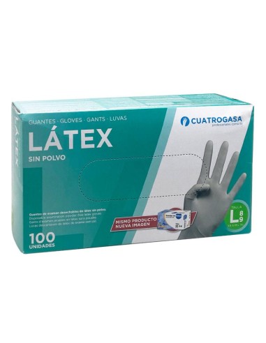 Guantes de Latex sin polvo T - L Cuatrogasa, 100 un.