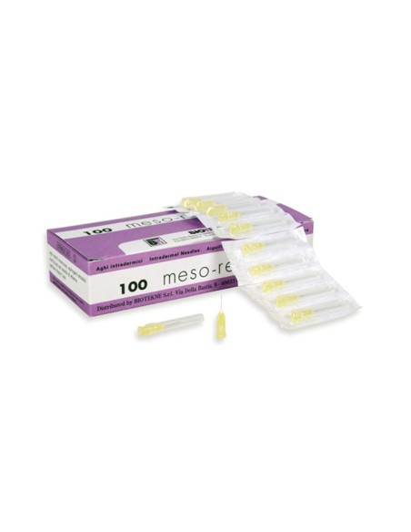 Aguja Mesoterapia Meso-Relle Amarilla 30G 0,3mm x 4 mm 1/6, Caja 100 uds.