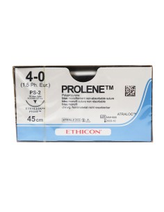 Sutura Prolene 4/0 AG19mm. TRIAN 3/8 CIR 45cm. Azul, Caja 12 uds