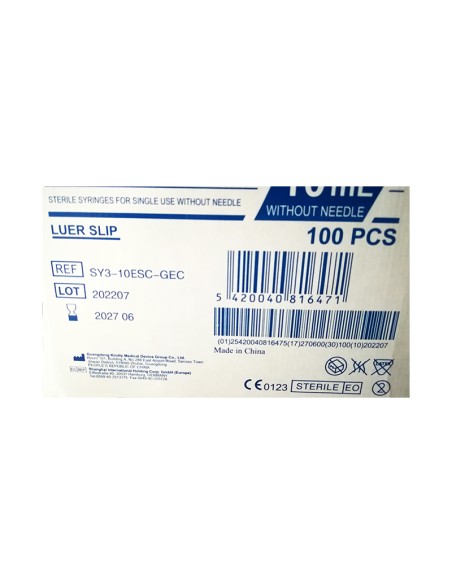 Jeringa 10 ml. 3 cuerpos Nipro Desechables, Caja 100 uds